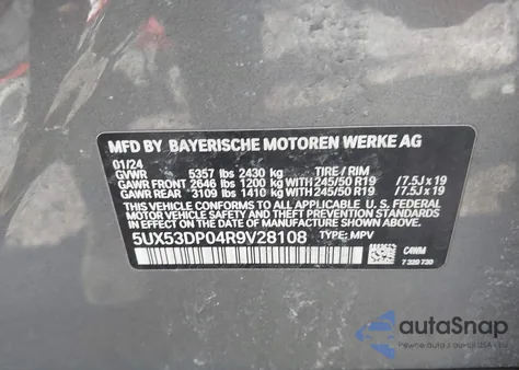 2024 BMW X3 xDrive30I from USA, damaged, VIN 5UX53DP04R9V28108